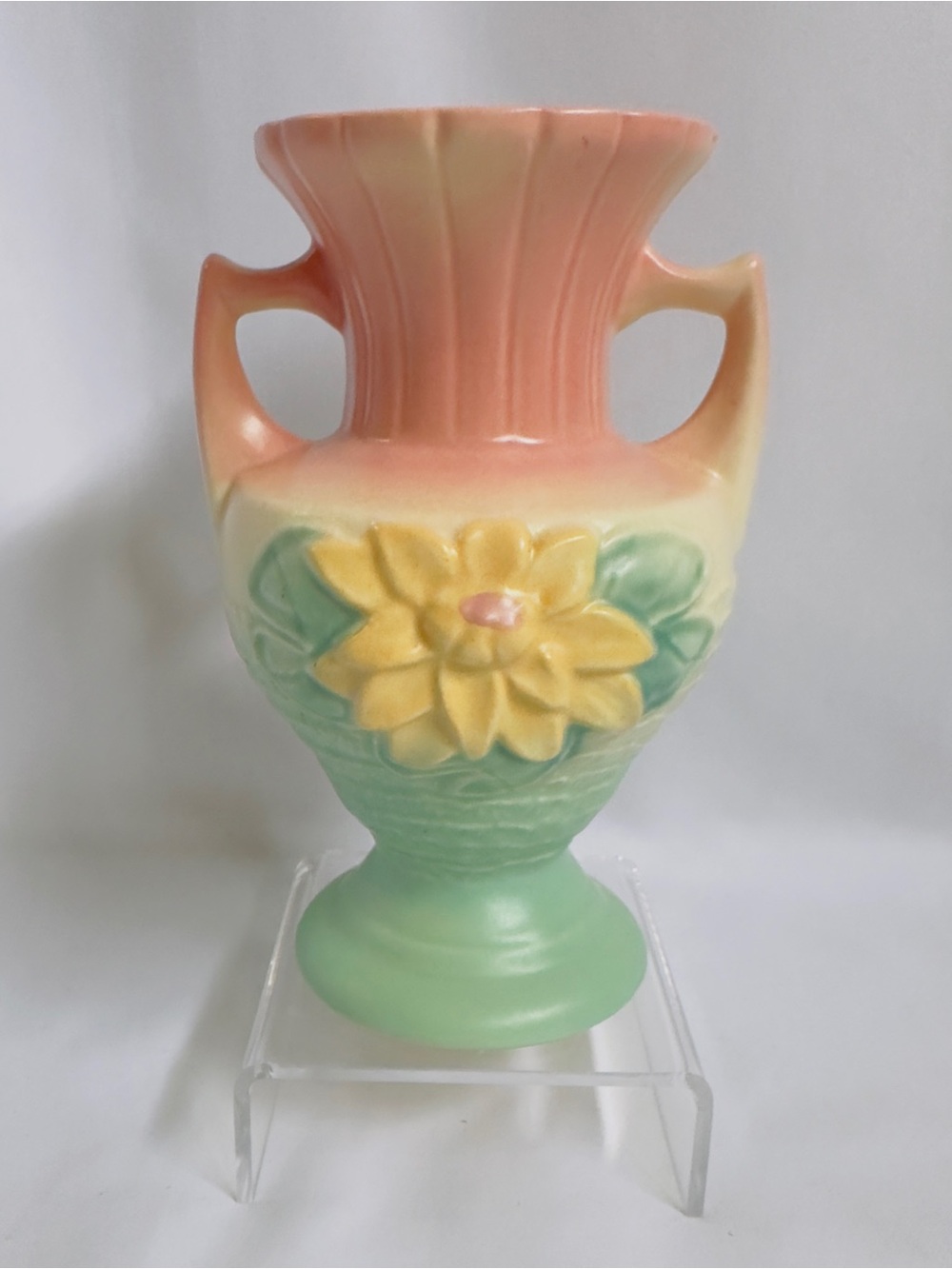 Vtg Hull Pottery Water Vase Waterlily L-5 Late 40's 6 1/2 stamped USA Matte MCM